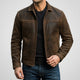 Men's collared textured jacket with long sleeves, chest pockets and front zip