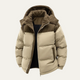 Men's hooded quilted puffer jacket with long sleeves and front zipper