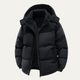 Men's hooded quilted puffer jacket with long sleeves and front zipper
