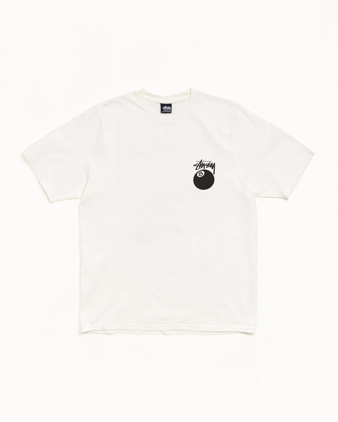Unisex cream t-shirt with black 8 ball graphic print on front and back