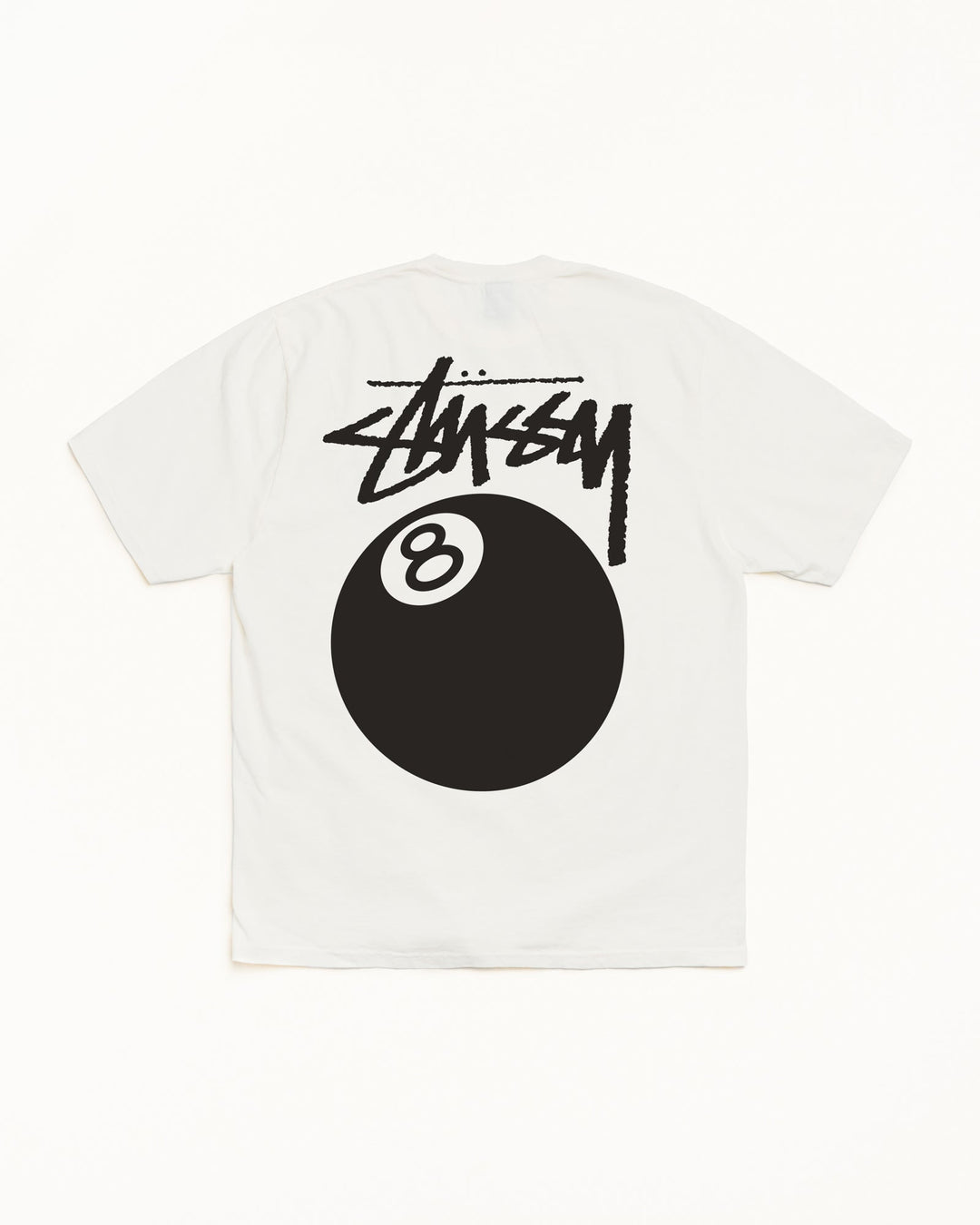 Unisex cream t-shirt with black 8 ball graphic print on front and back