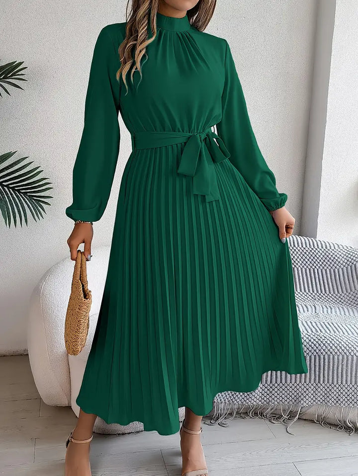 Jasmine | Women’s Long Sleeve Pleated Belted Dress - Image 3