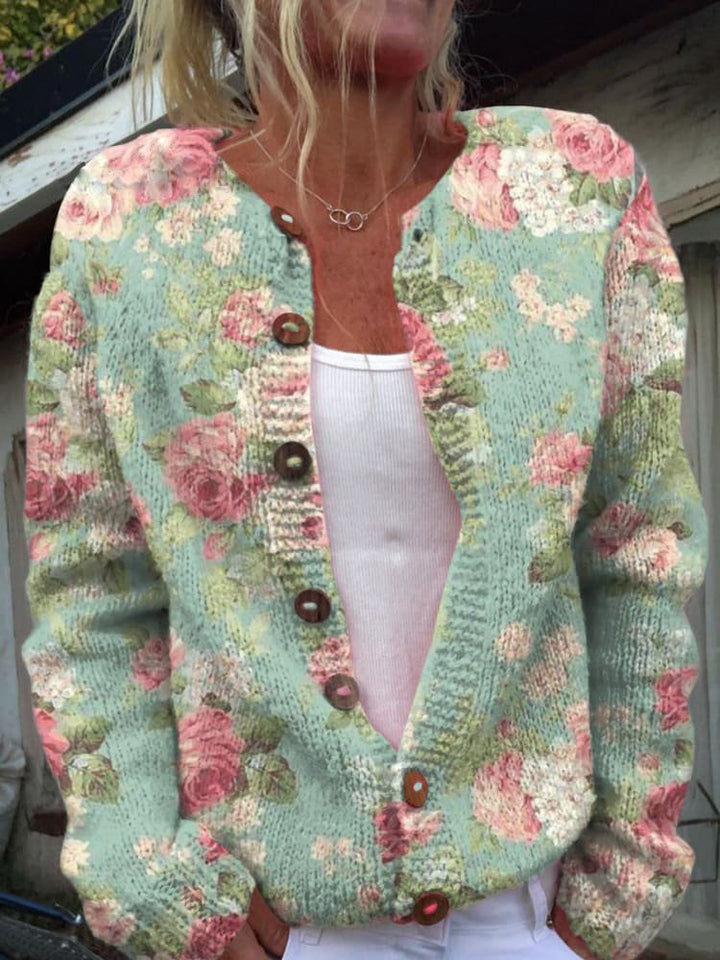 Women's floral cardigan with long sleeves and button front