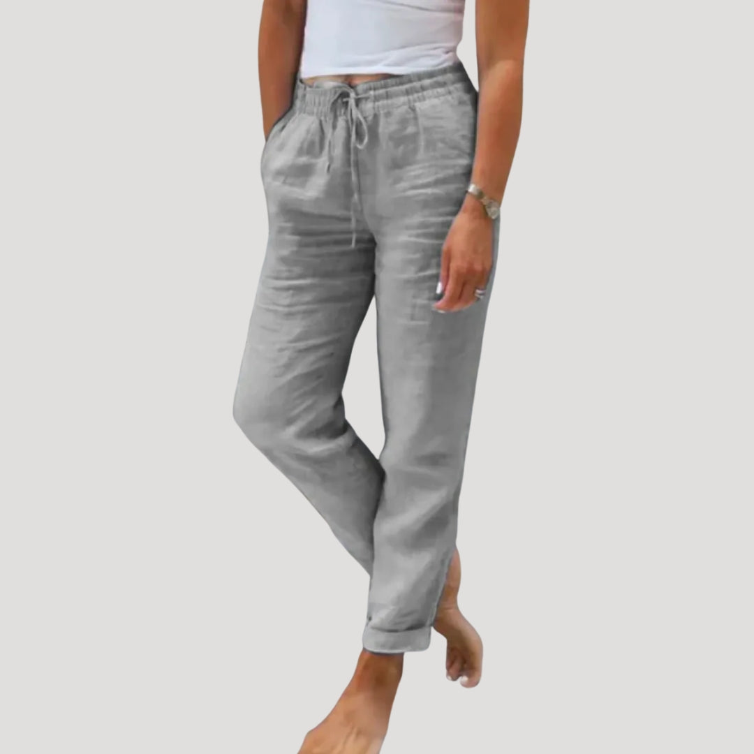 Women's straight leg trousers with elastic drawstring waist