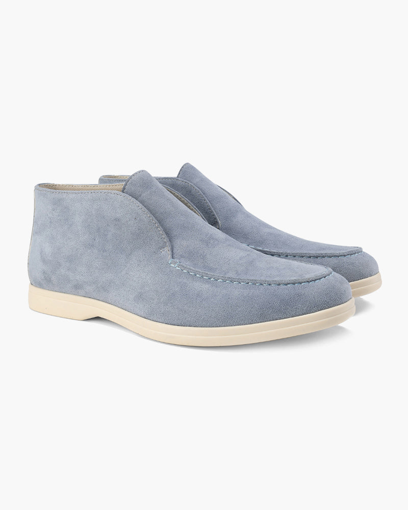 Unisex ankle loafers with round moc toe and flat sole