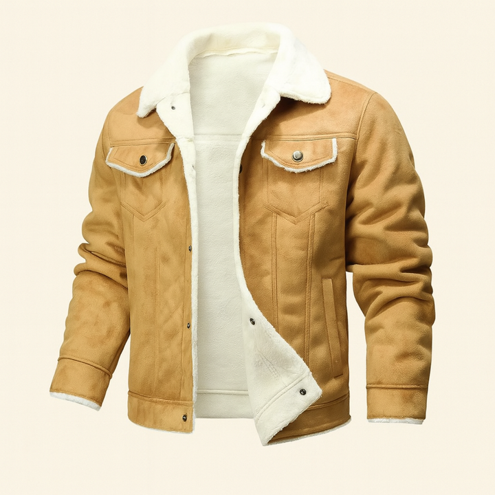 Men's sherpa lined jacket with snap fastening, long sleeves and multiple front pockets