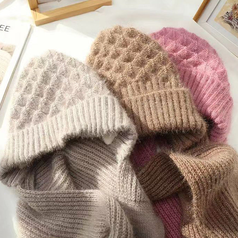 Women's ribbed winter hat and long scarf set with ear coverage