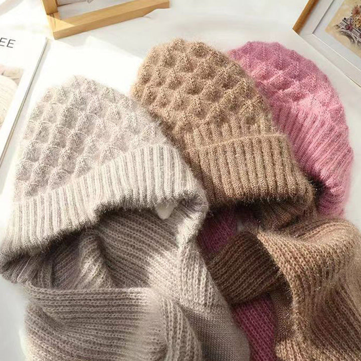 Women's ribbed winter hat and long scarf set with ear coverage