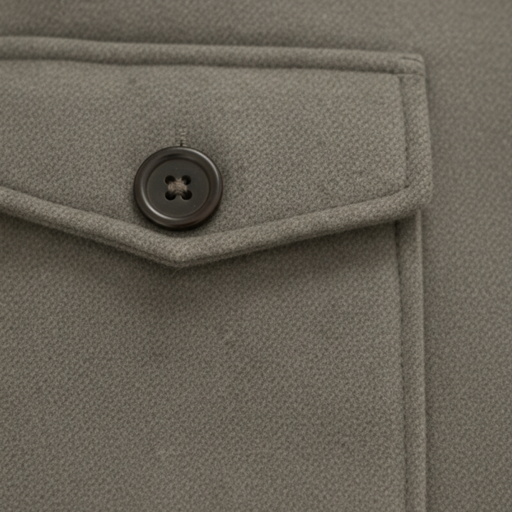 Men's tailored button overcoat with stand collar and flap pockets