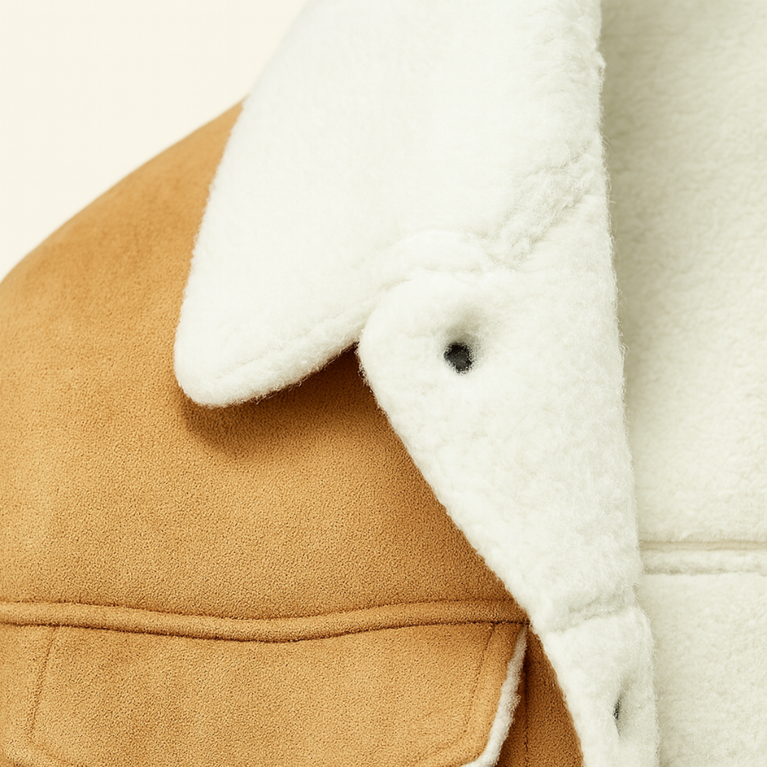 Men's sherpa lined jacket with snap fastening, long sleeves and multiple front pockets