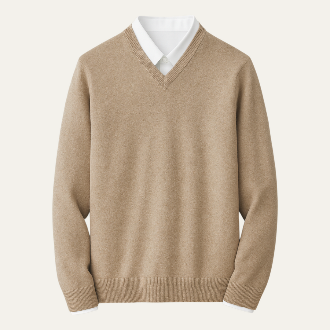 Men's V-neck sweater with long sleeves and ribbed trims