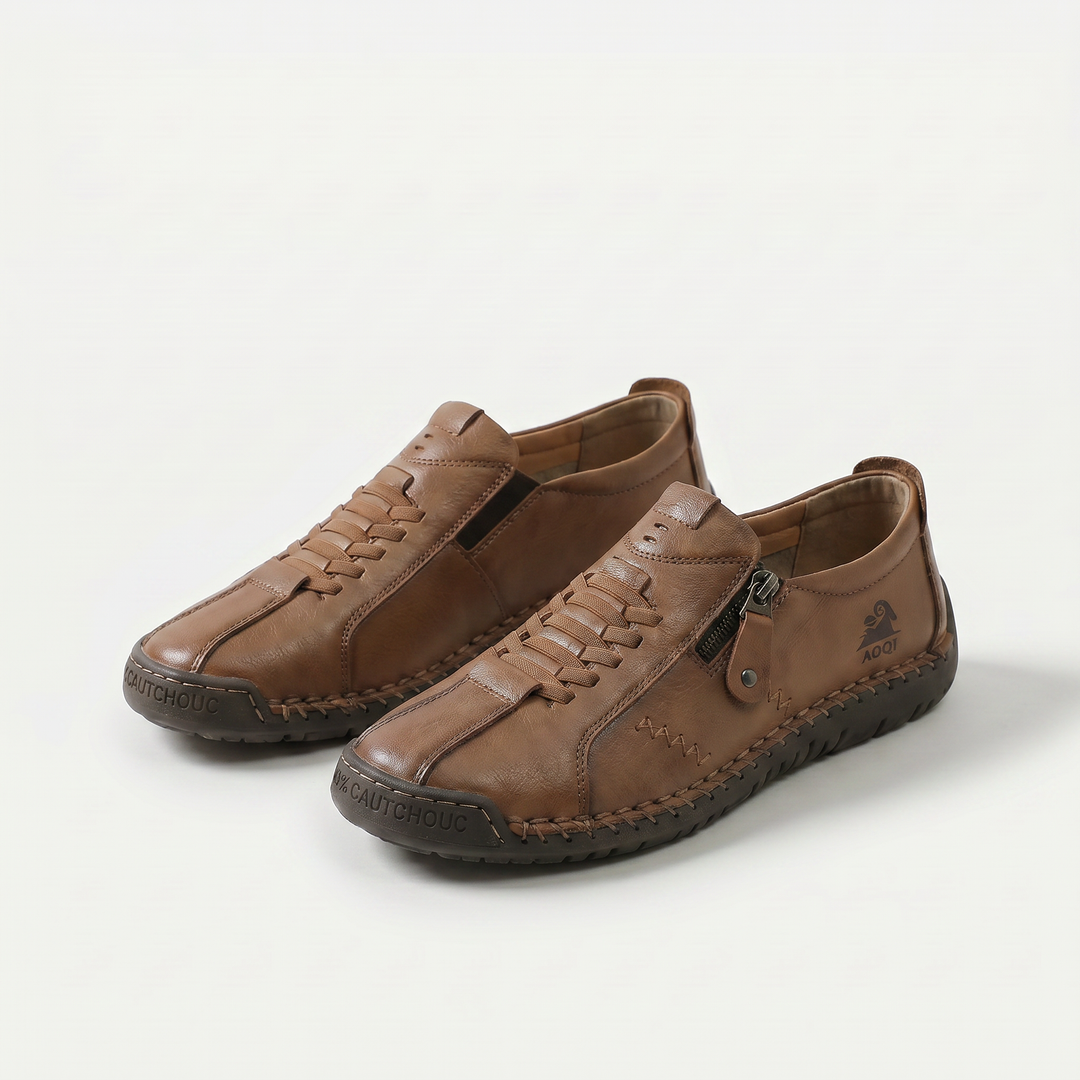 Low-top lace-up trainers with side zip and flat textured soles