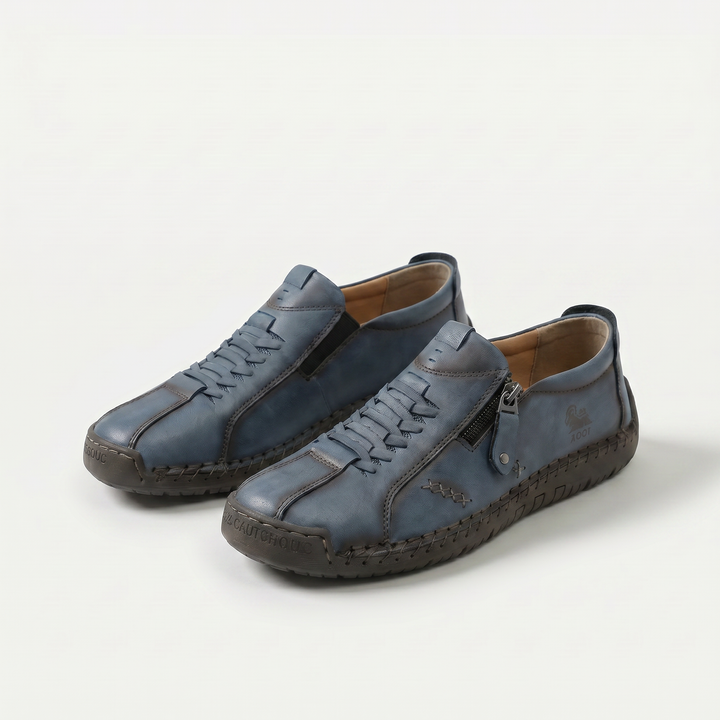 Low-top lace-up trainers with side zip and flat textured soles