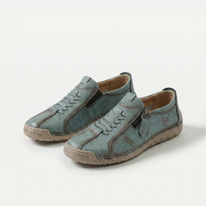 Low-top lace-up trainers with side zip and flat textured soles