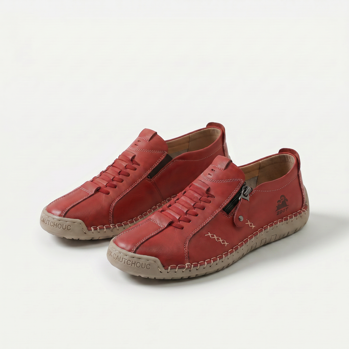 Low-top lace-up trainers with side zip and flat textured soles