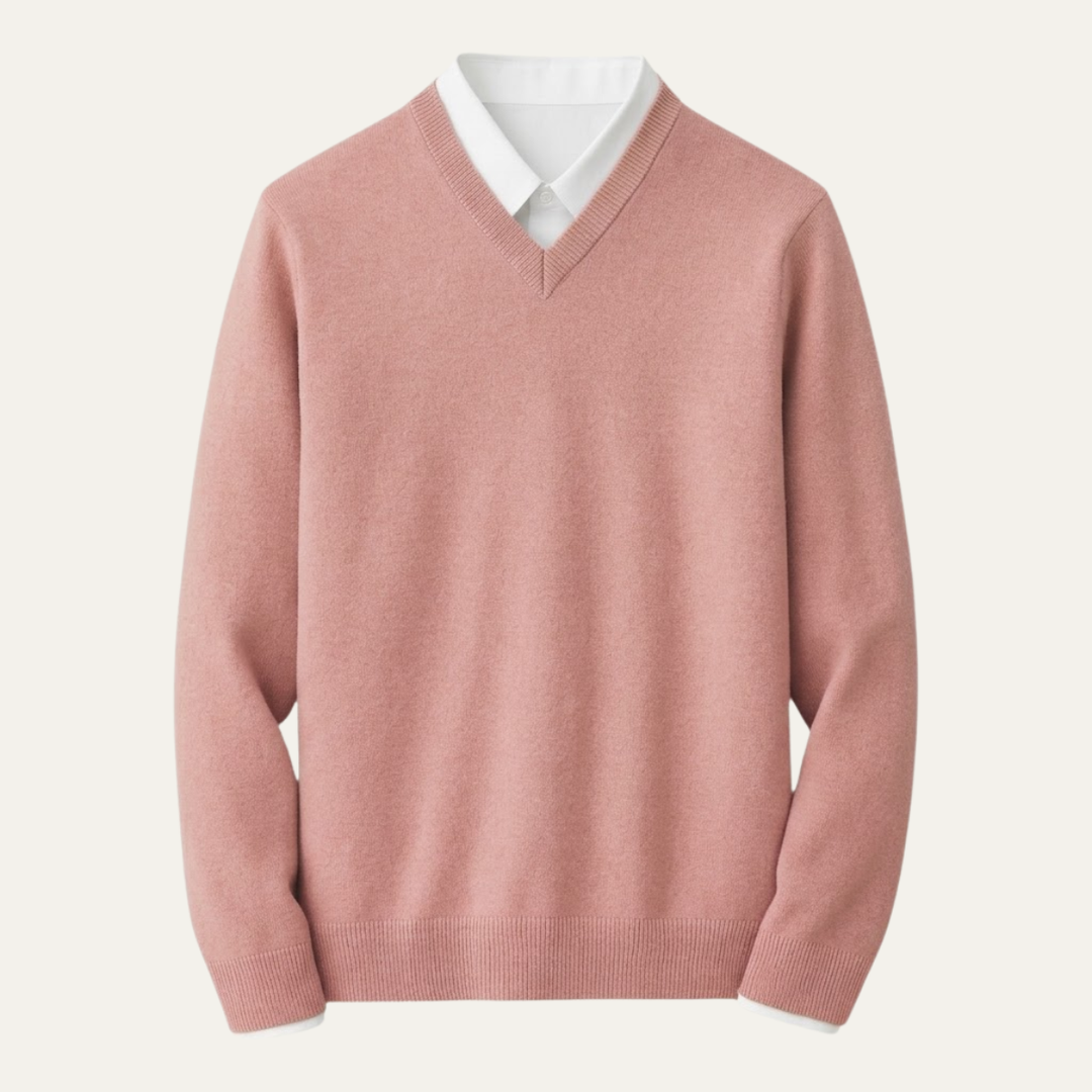 Men's V-neck sweater with long sleeves and ribbed trims