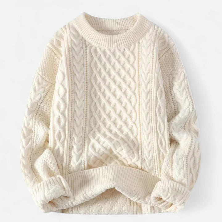 Men's cable knit crew neck jumper