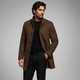 Men's mid-length patterned coat with high collar and button front