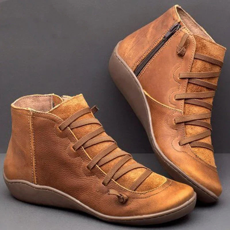 Women's lace-up ankle boots with side zipper and wedge sole
