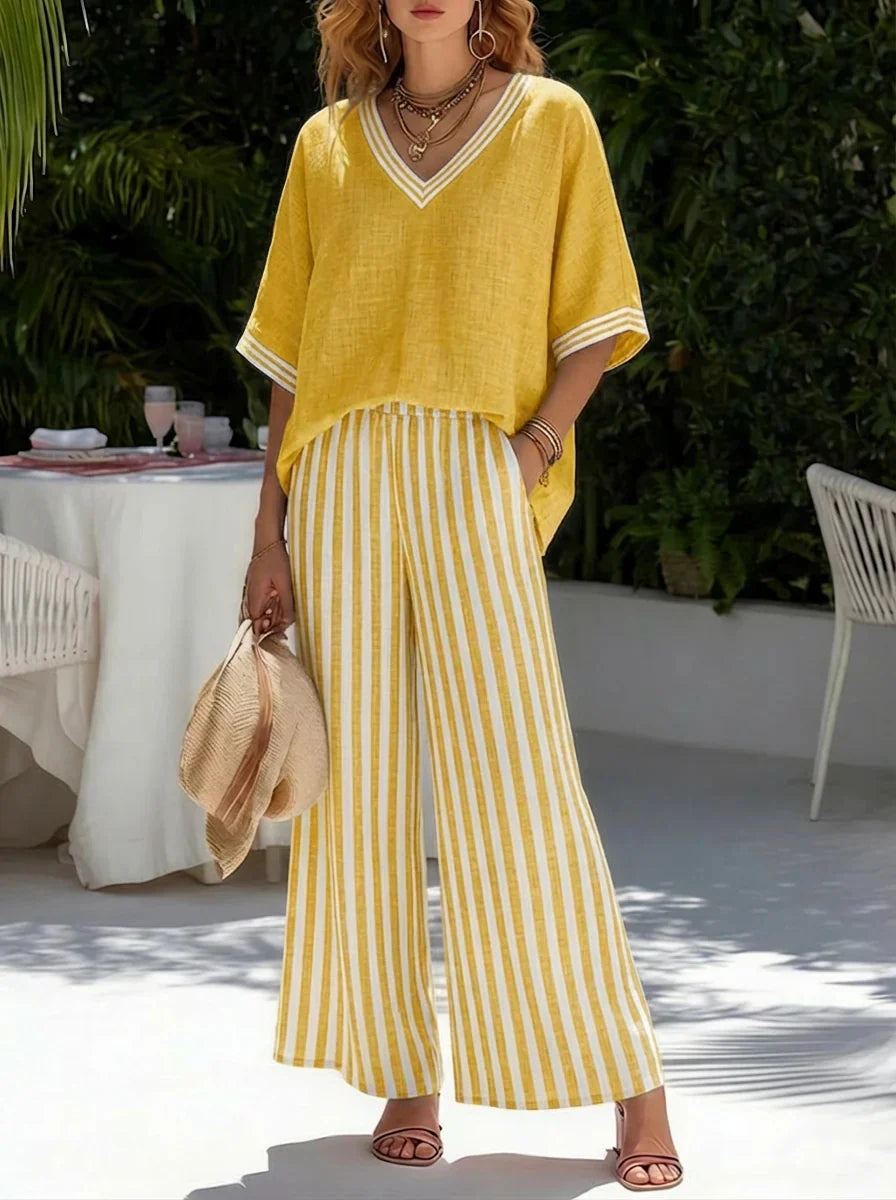 Women's two-piece striped linen set