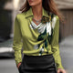 Women's V-Neck Short-Sleeve Blouse - Satin Sheen, Floral Print, Relaxed Fit