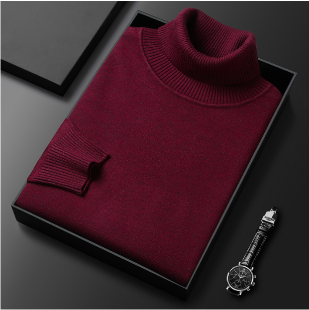Men's solid turtleneck jumper with long sleeves and ribbed cuffs
