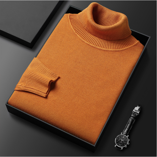Men's solid turtleneck jumper with long sleeves and ribbed cuffs