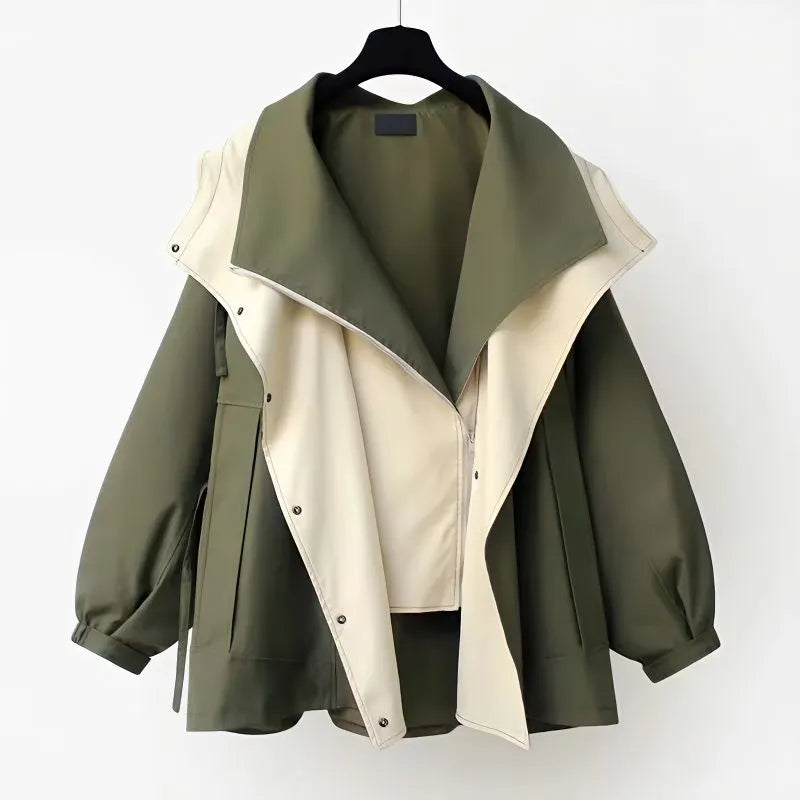 Women's colour block windbreaker jacket with wide collar
