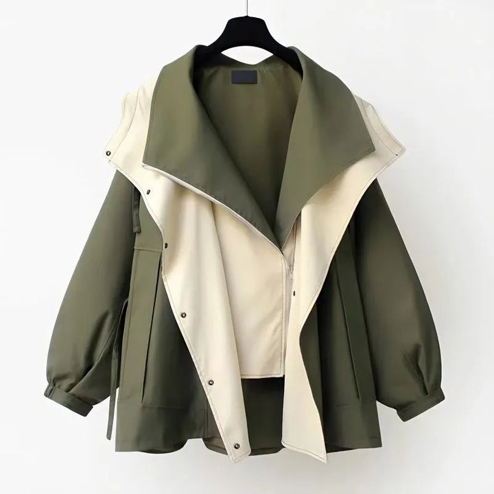 Women's colour block windbreaker jacket with wide collar