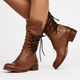 Women's lace-up mid-calf boots with stud trim, round toes and low block heels