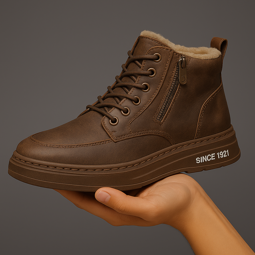 Unisex shearling ankle boots with laces and side zippers