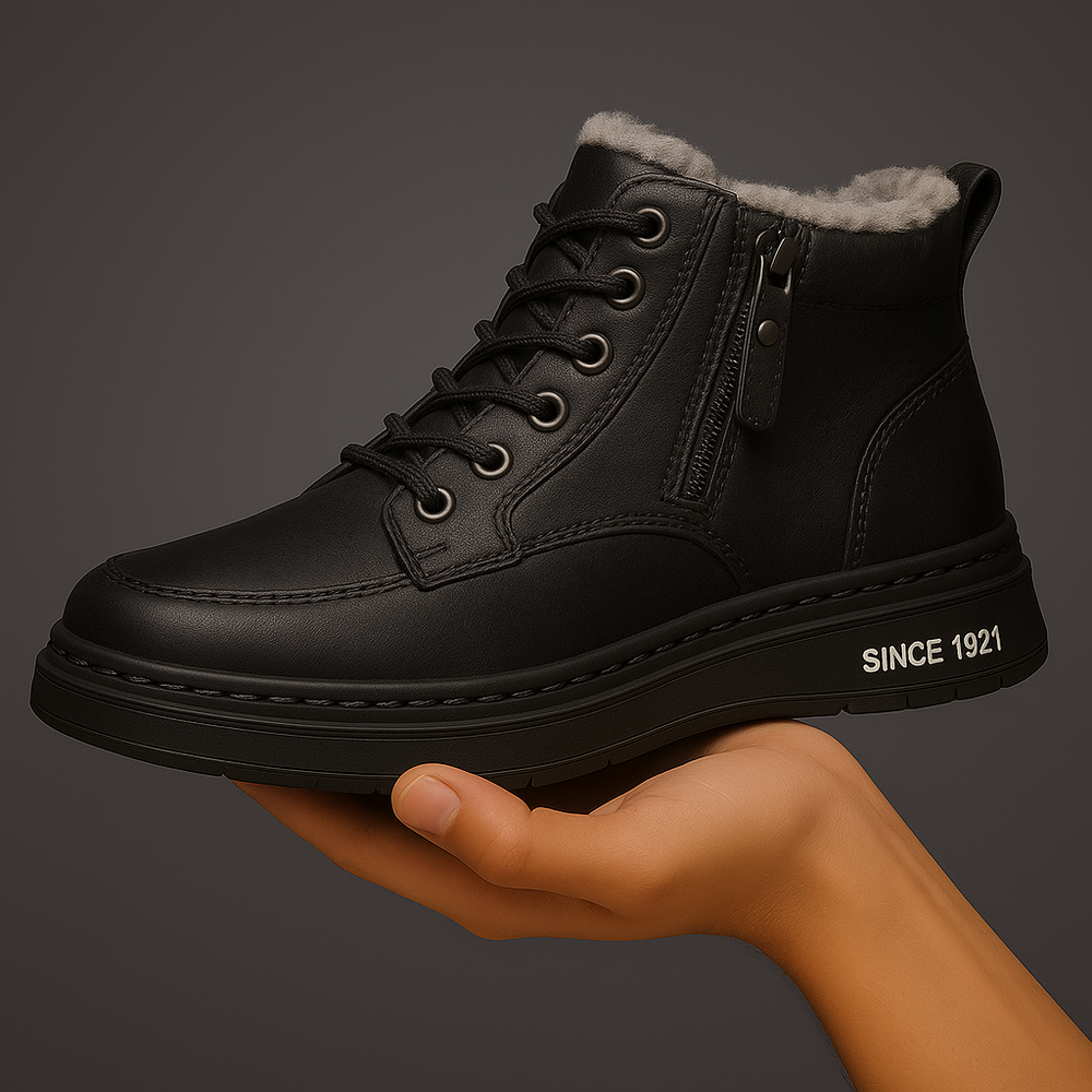Unisex shearling ankle boots with laces and side zippers