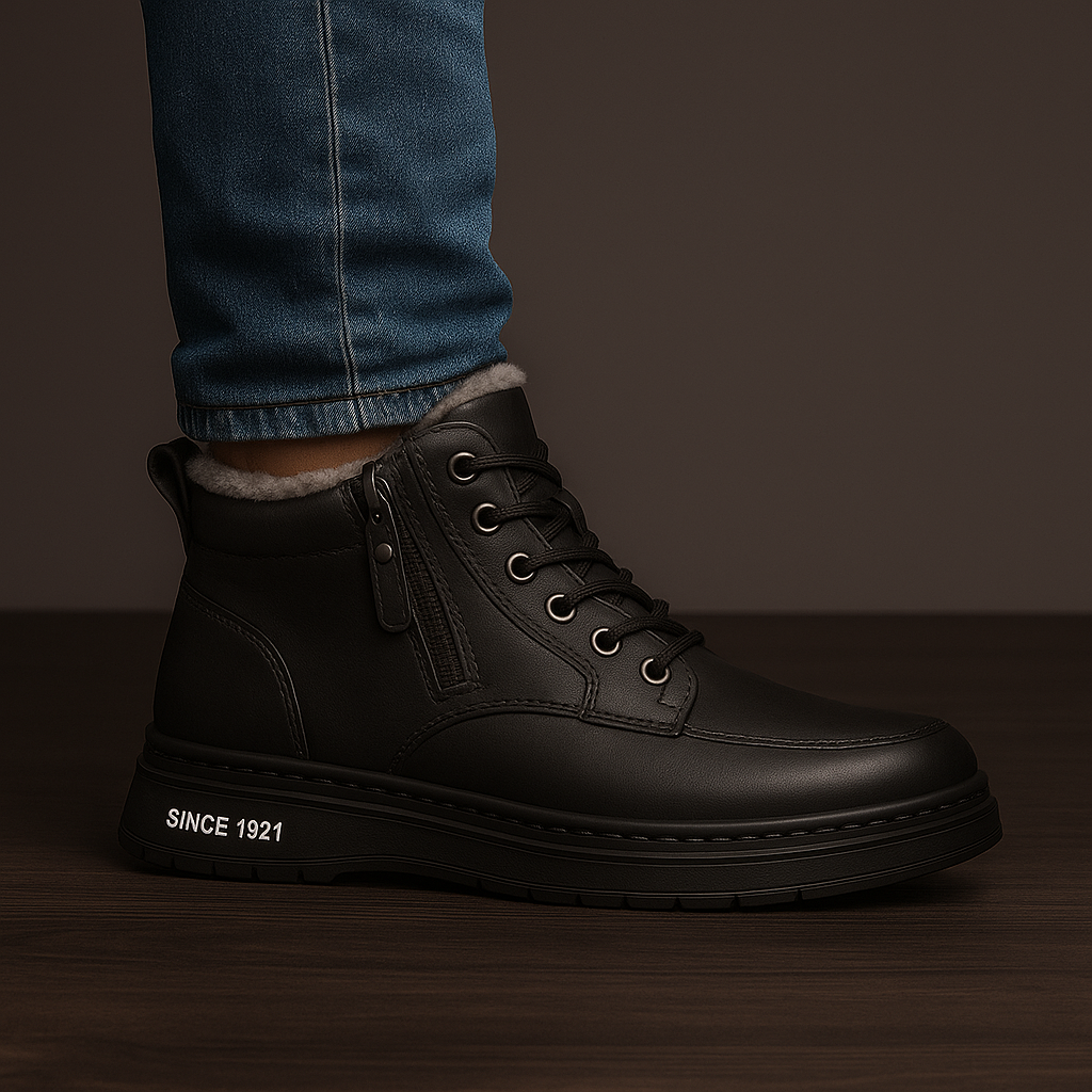 Unisex shearling ankle boots with laces and side zippers
