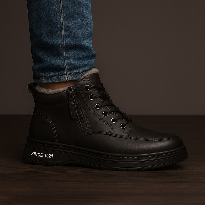 Unisex shearling ankle boots with laces and side zippers