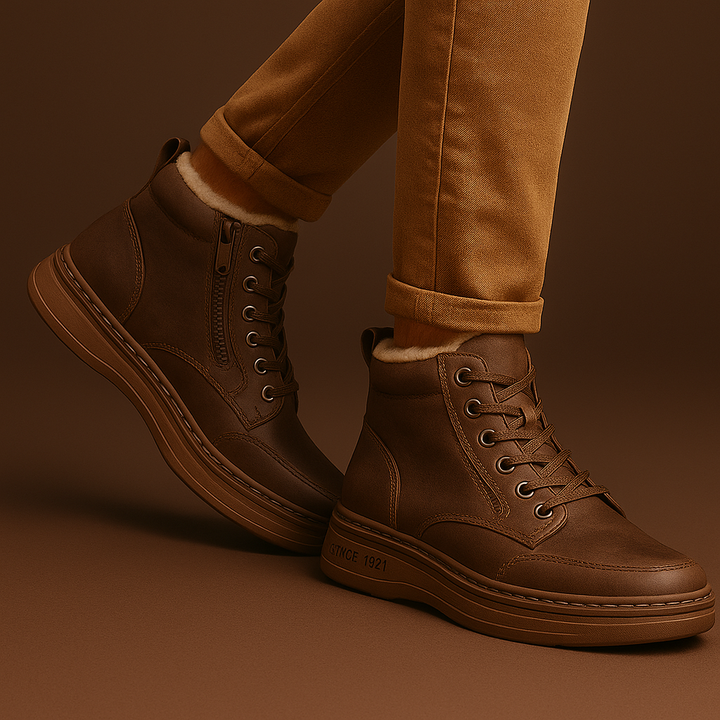 Unisex shearling ankle boots with laces and side zippers