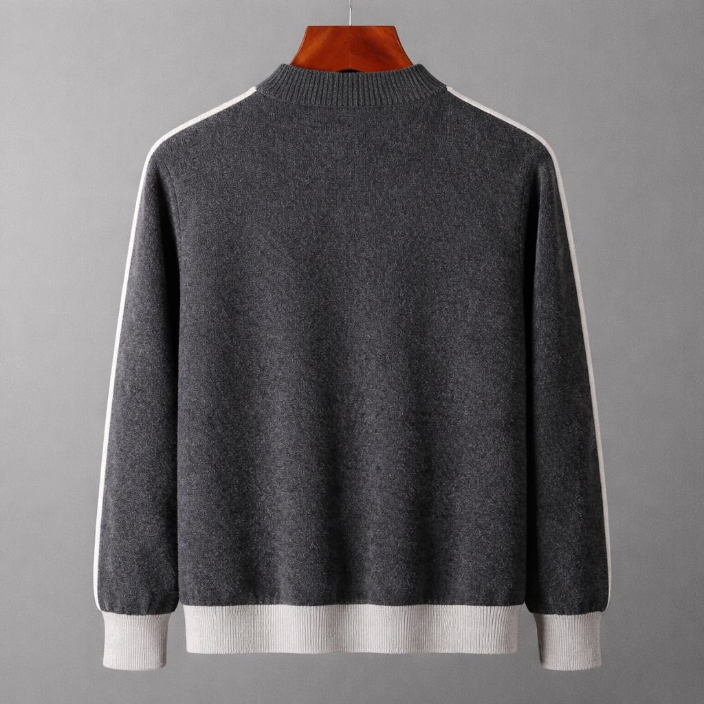 Men's knitted zip-up jacket with mock neck and contrasting ribbed trims