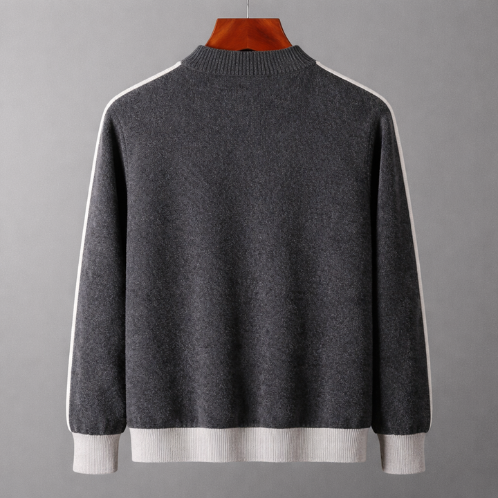Men's knitted zip-up jacket with mock neck and contrasting ribbed trims