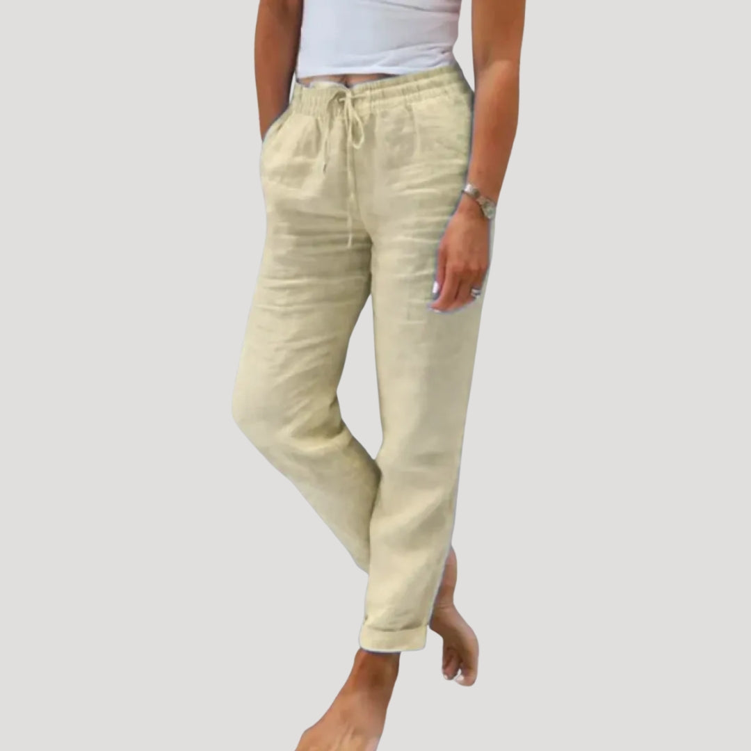 Women's straight leg trousers with elastic drawstring waist