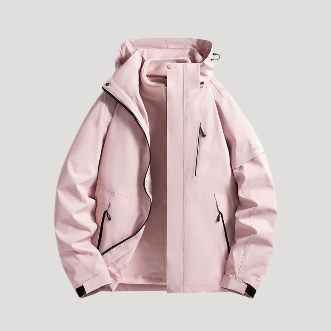 Women's hooded windbreaker jacket with zipped pockets