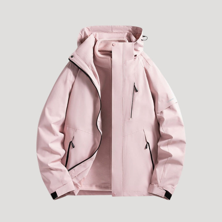 Women's hooded windbreaker jacket with zipped pockets