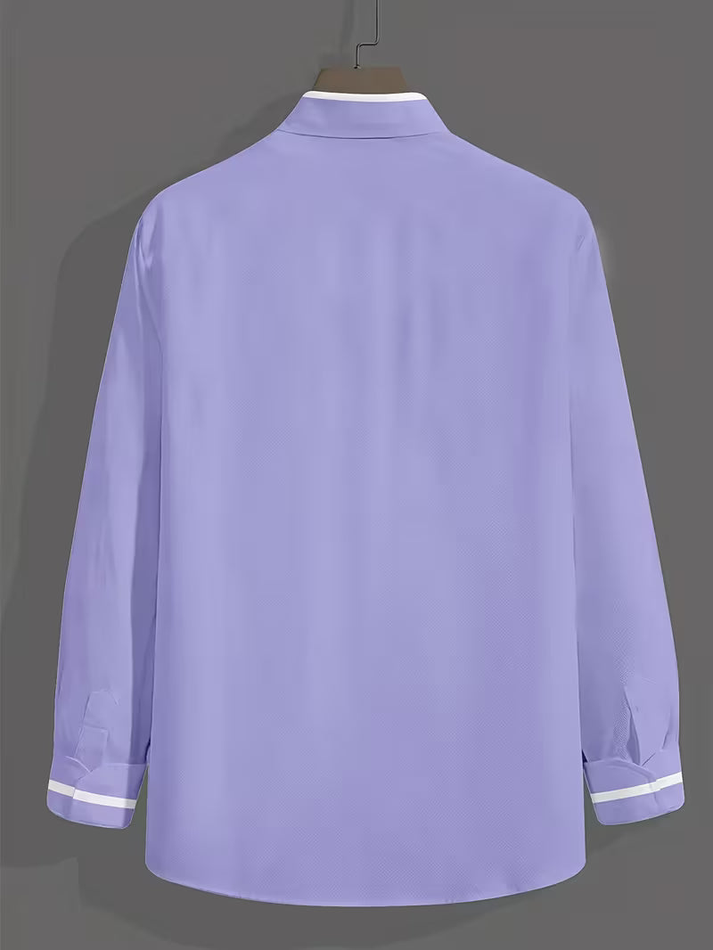 Men's long sleeve grandad collar shirt with chest pocket