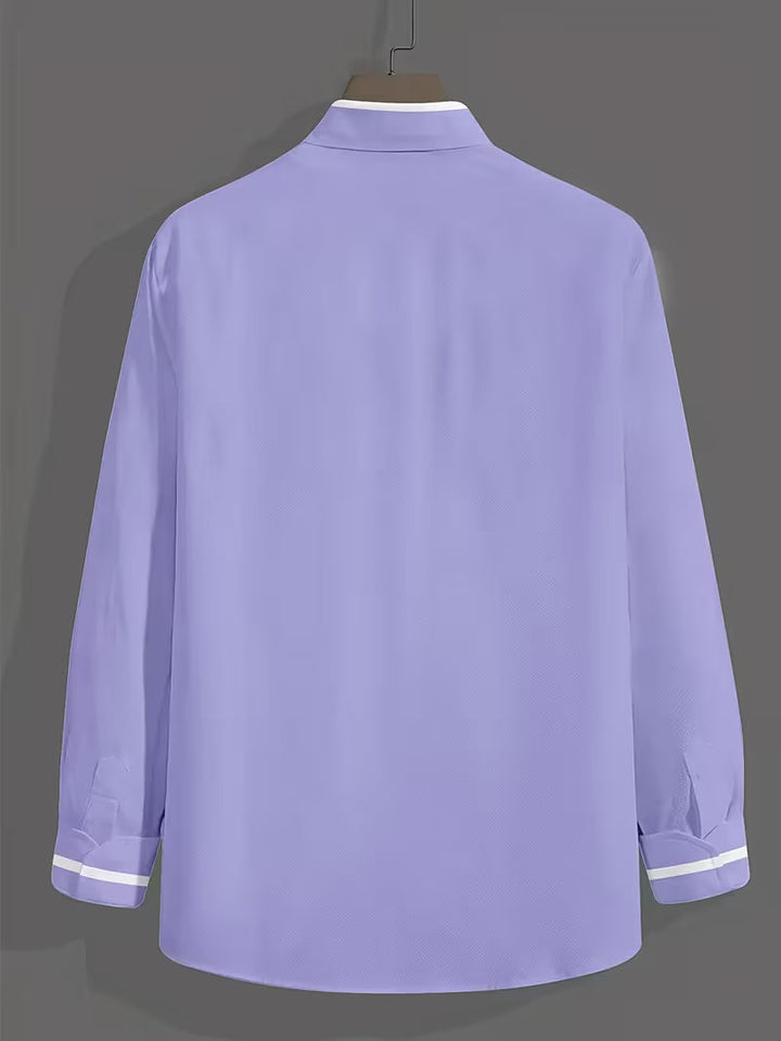 Men's long sleeve grandad collar shirt with chest pocket