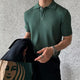 Men's ribbed polo shirt with short sleeves and button placket