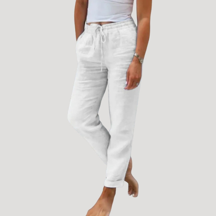 Women's straight leg trousers with elastic drawstring waist