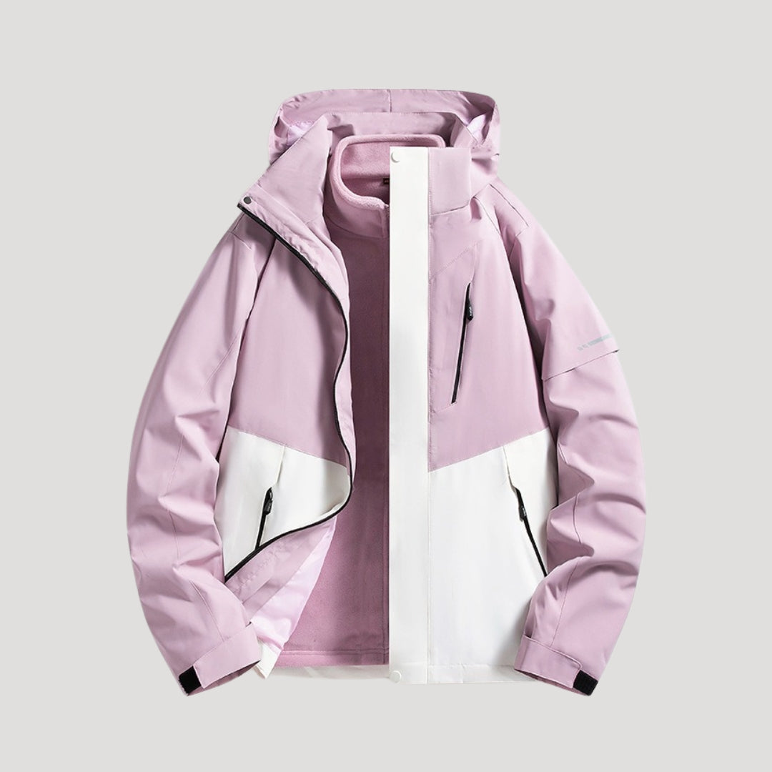 Women's hooded windbreaker jacket with zipped pockets