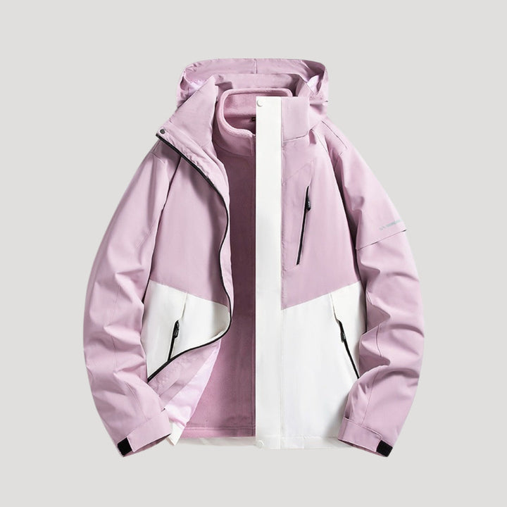 Women's hooded windbreaker jacket with zipped pockets