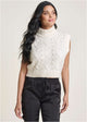 Women's cream cable knit sleeveless sweater vest with turtle neck