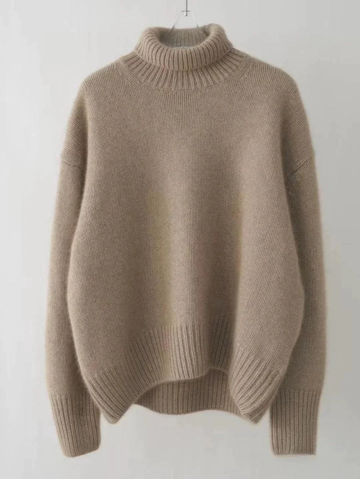Women's relaxed plain turtleneck jumper with long sleeves and ribbed trims