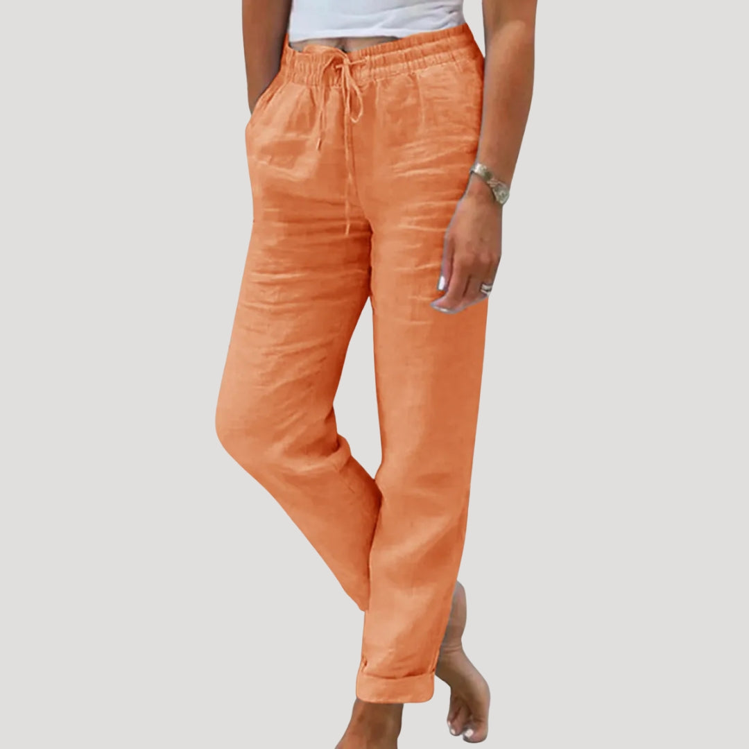 Women's straight leg trousers with elastic drawstring waist