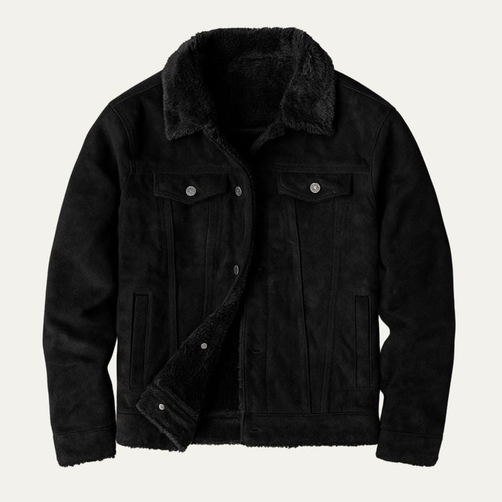 Men's sherpa lined jacket with snap fastening, long sleeves and multiple front pockets